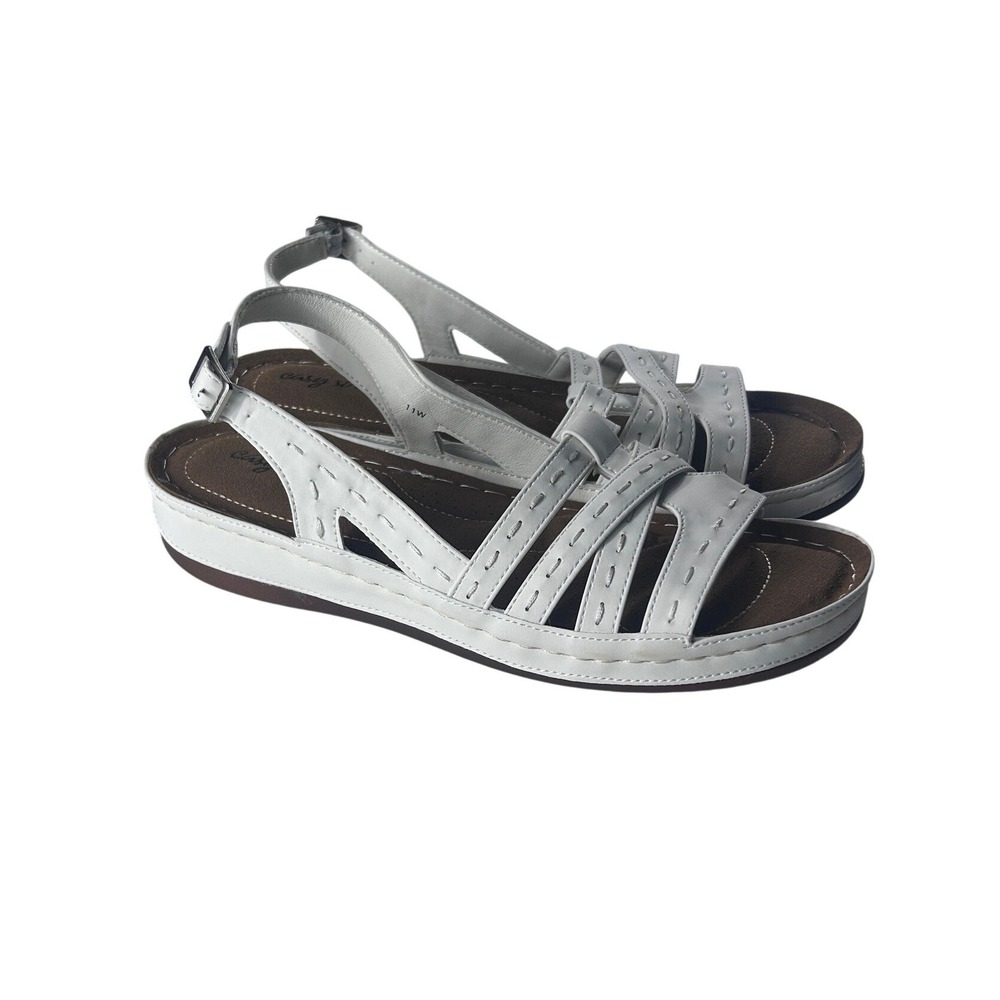 Easy Street Kehlani White Strappy Slingback Wedge Sandals Mens 11W 31-4913 NEW